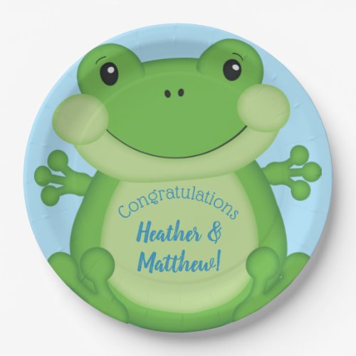 Frog Baby Shower Blue Paper Plates