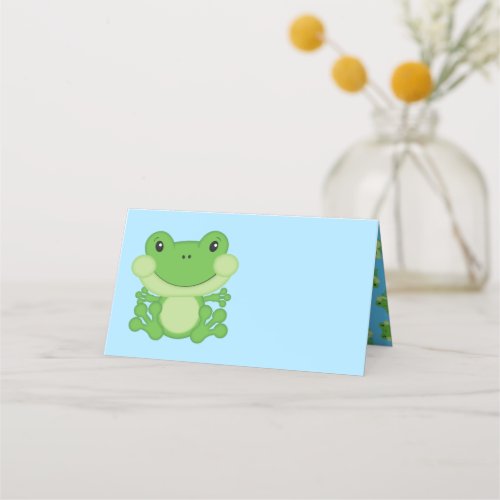 Frog Baby Shower Blue Place Card