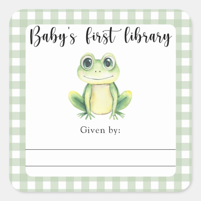 Frog Baby Shower bookplate - baby's first library (Front)