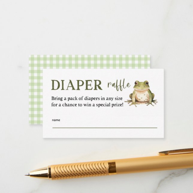 Frog Baby Shower Diaper Raffle Tickets Enclosure Card (Front/Back In Situ)
