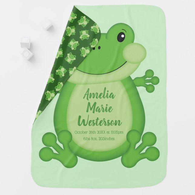Frog Baby Shower Green Baby Blanket (In Situ)