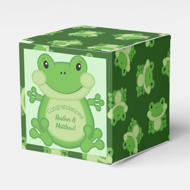 Frog Baby Shower Green Favor Boxes (Front Side)