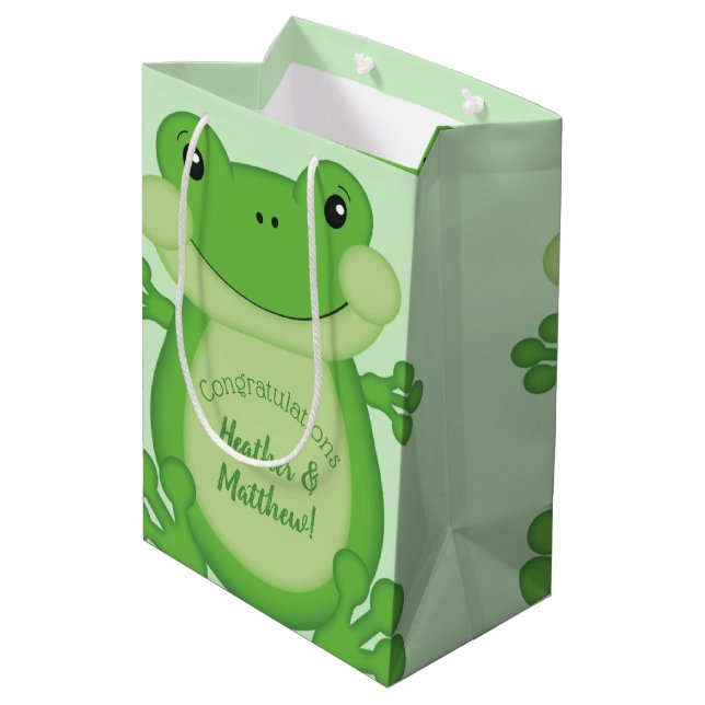 Frog Baby Shower Green Medium Gift Bag (Back Angled)