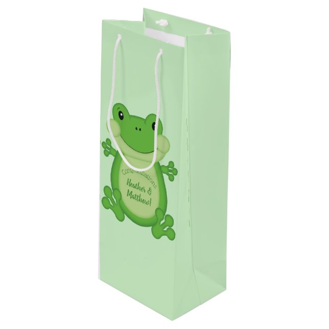 Frog Baby Shower Green Wine Gift Bag (Front Angled)