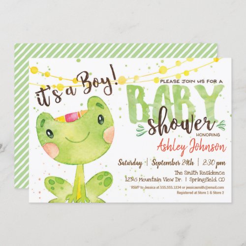 Frog Baby Shower invitation Boy Invitation