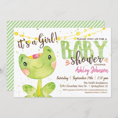 Frog Baby Shower invitation Girl Invitation