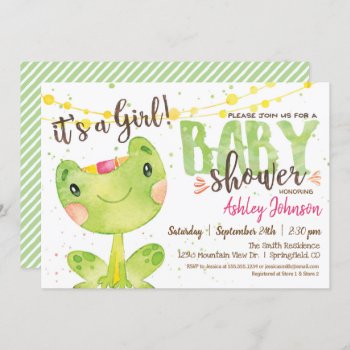 Frog Baby Shower Invitation  Girl Invitation by Card_Stop at Zazzle