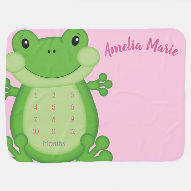 Frog Baby Shower Pink Baby Blanket (Horizontal)