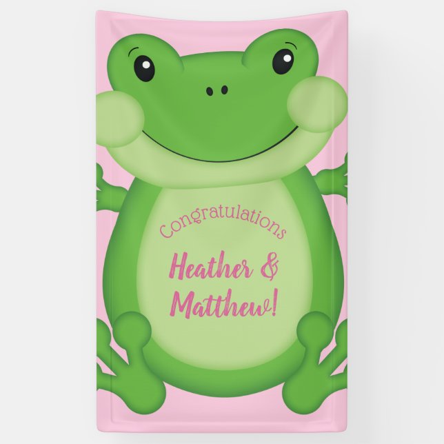 Frog Baby Shower Pink Banner (Vertical)