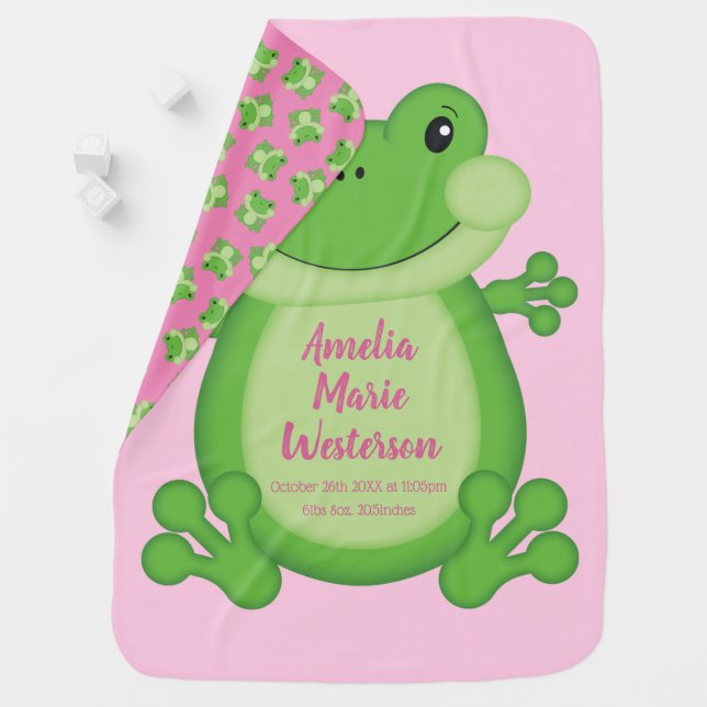 Frog Baby Shower Pink Girl Baby Blanket (In Situ)