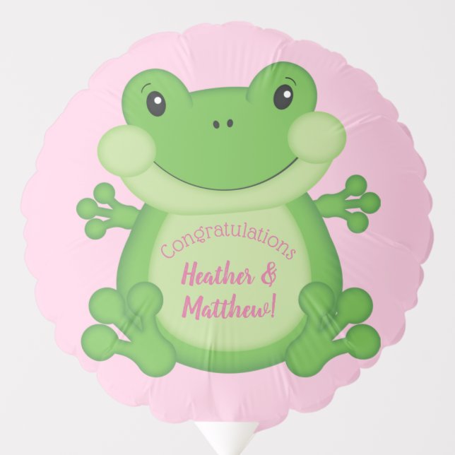 Frog Baby Shower Pink Girl Balloon (Front)