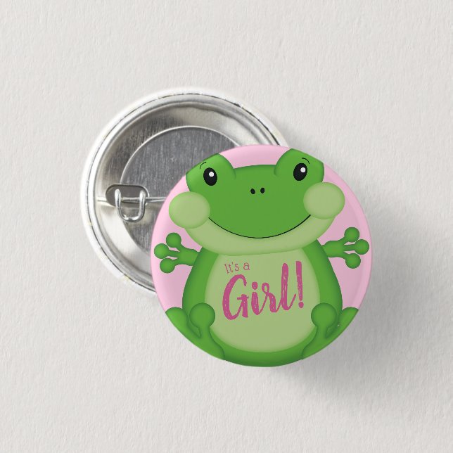 Frog Baby Shower Pink Girl Button (Front & Back)