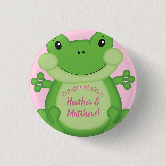 Frog Baby Shower Pink Girl Button (Front)