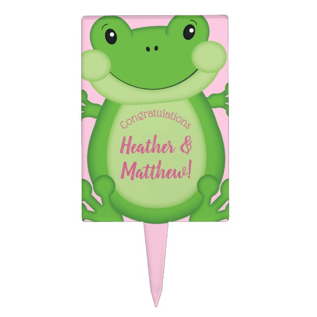 Frog Baby Shower Pink Girl Cake Topper (Front)