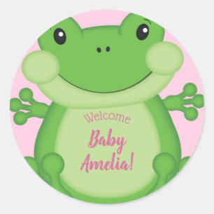 Frog Baby Shower Pink Girl Classic Round Sticker
