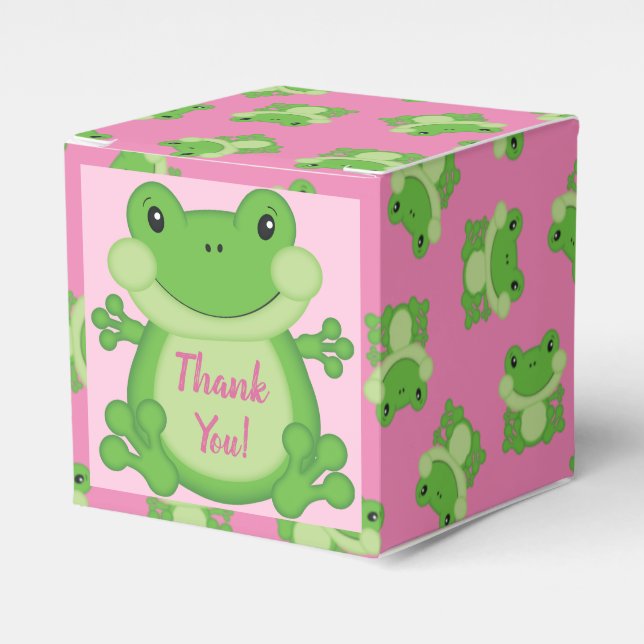 Frog Baby Shower Pink Girl Favor Boxes (Front Side)