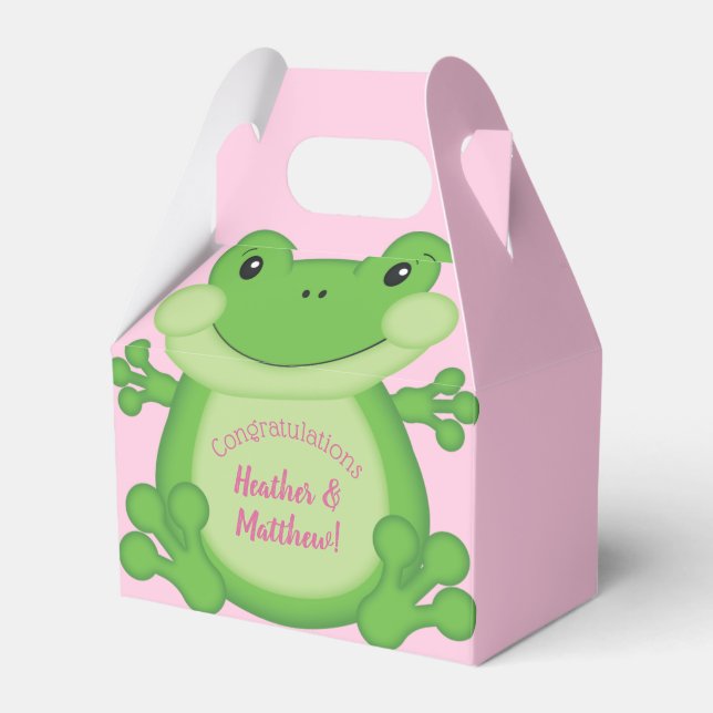 Frog Baby Shower Pink Girl Favor Boxes (Front Side)