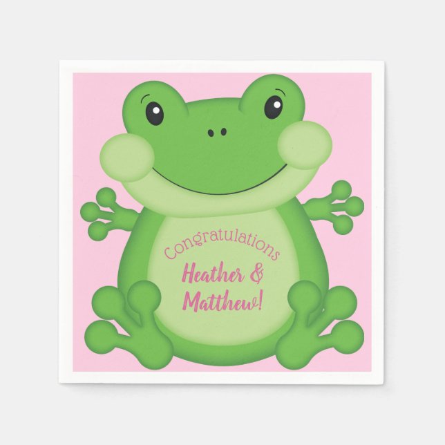 Frog Baby Shower Pink Girl Napkins (Front)