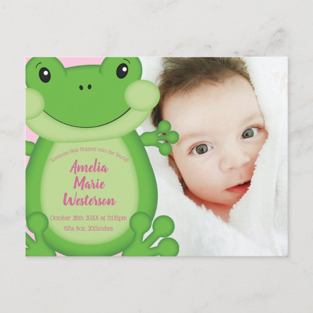 Frog Baby Shower Pink Girl Postcard (Front)