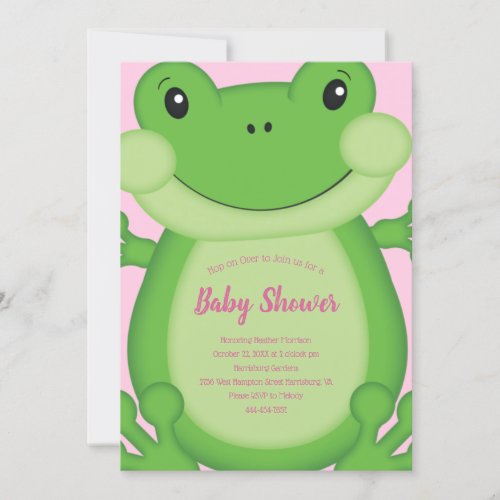 Frog Baby Shower Pink Invitation