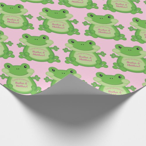 Frog Baby Shower Pink Wrapping Paper