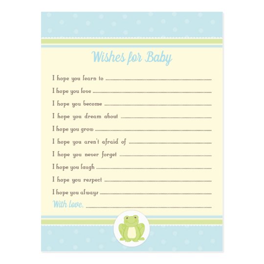 Frog Baby Shower Well Wishes Blue And Yellow Postcard Zazzle Com