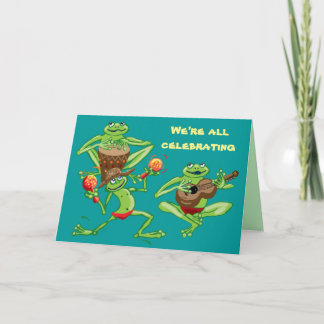 Frog band and hula girls birthday card