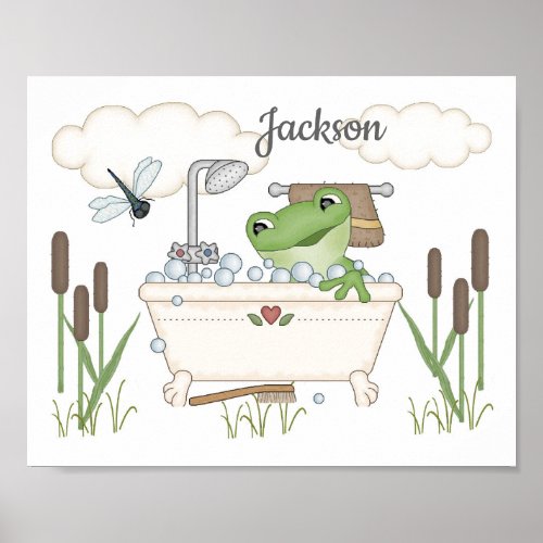 Frog Bathtub Baby Nursery Kids Bathroom Art  Poster