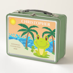 Frog Beach customizable add name text Metal Lunch Box