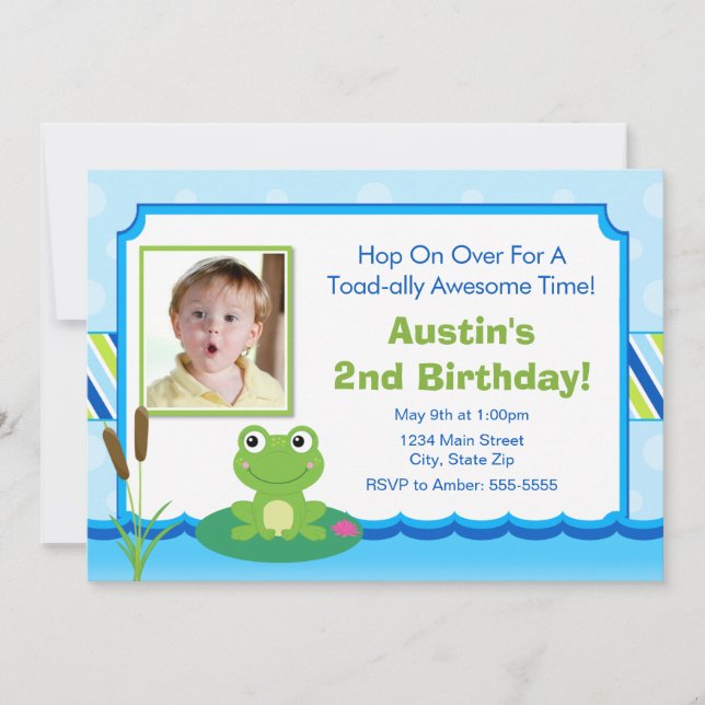 Frog Birthday Invitation 5x7 Toad Invite (Front)