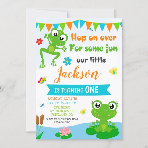 Frog birthday invitation Green reptile invitation