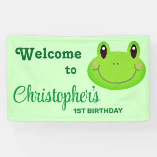 Frog birthday party amphibian green theme welcome banner