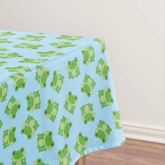 Frog Birthday Party Blue Tablecloth (In Situ)