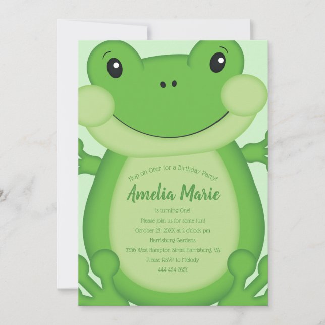 Frog Birthday Party Green Invitation (Front)