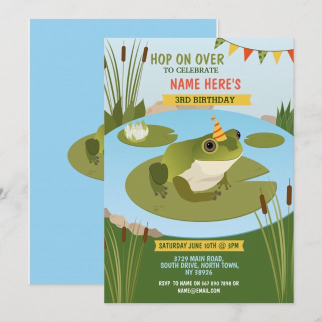 Frog Birthday Party Hop on Over To Party! Invitation (Front/Back)