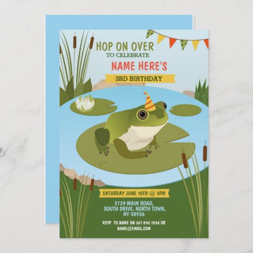 Frog Birthday Party Hop on Over To Party Invitation