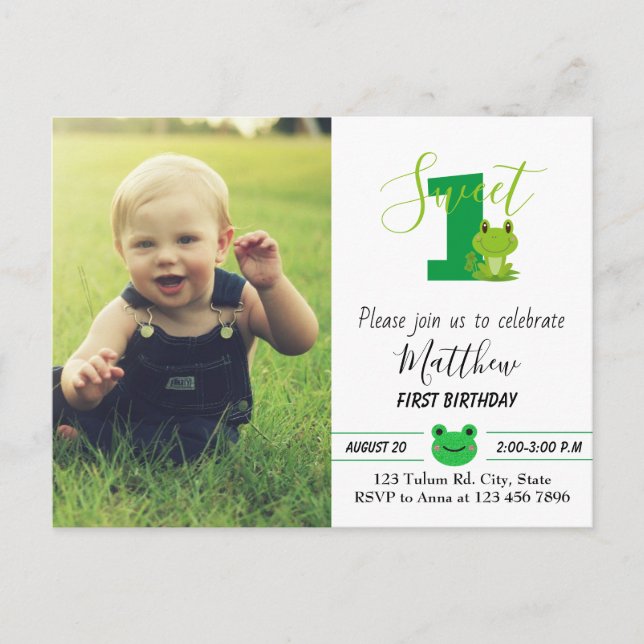 Frog Birthday Party Invitation Postcard (Front)