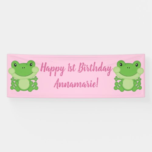 Frog Birthday Party Pink Banner