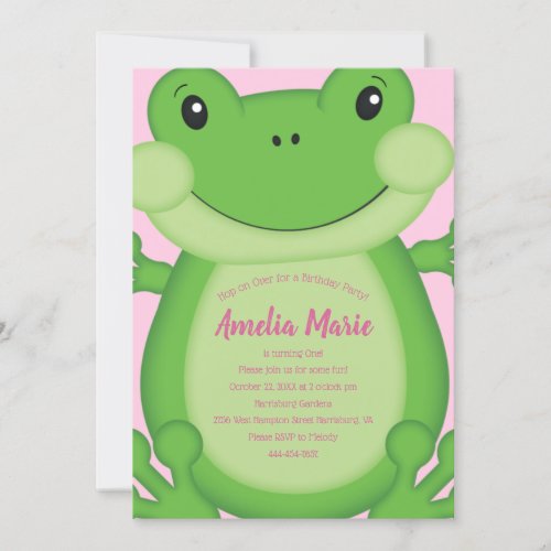 Frog Birthday Party Pink Invitation