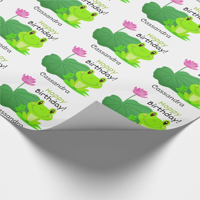 Frog Birthday Pun Lotus Leaf Flower Name Wrapping Paper (Corner)