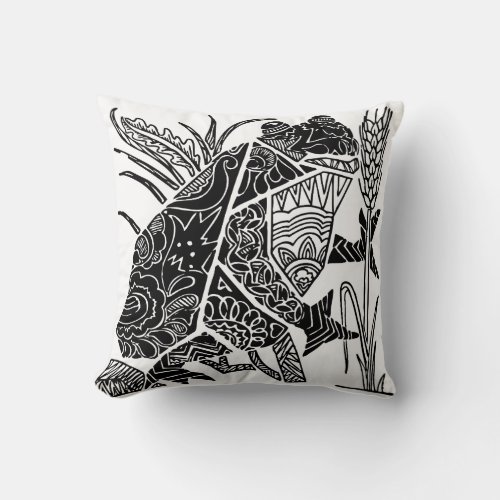 Frog boho floral abstract black and white throw pillow