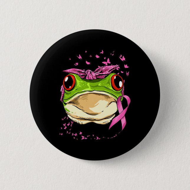 Frog Breast Cancer Awareness Pink Ribbon Cancer Su Button (Front)