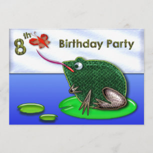 Frog & Bug in Pond 8th Birthday Invitation