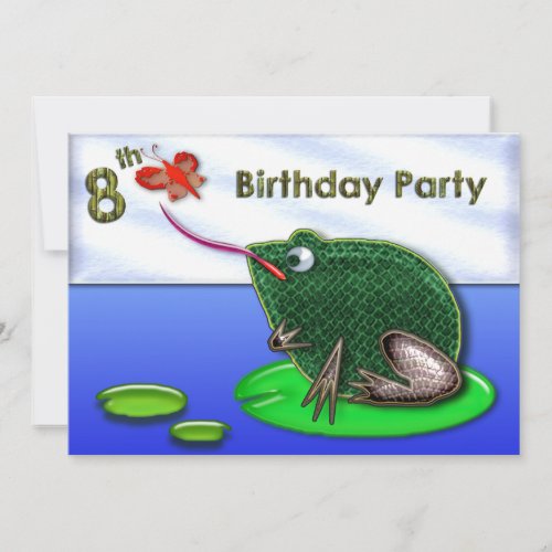 Frog &amp; Bug in Pond 8th Birthday Card