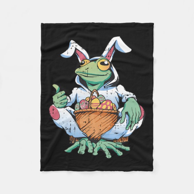 Frog Bunny Ears Easter Egg Hunting Spring Men Wome Fleece Blanket (Front)