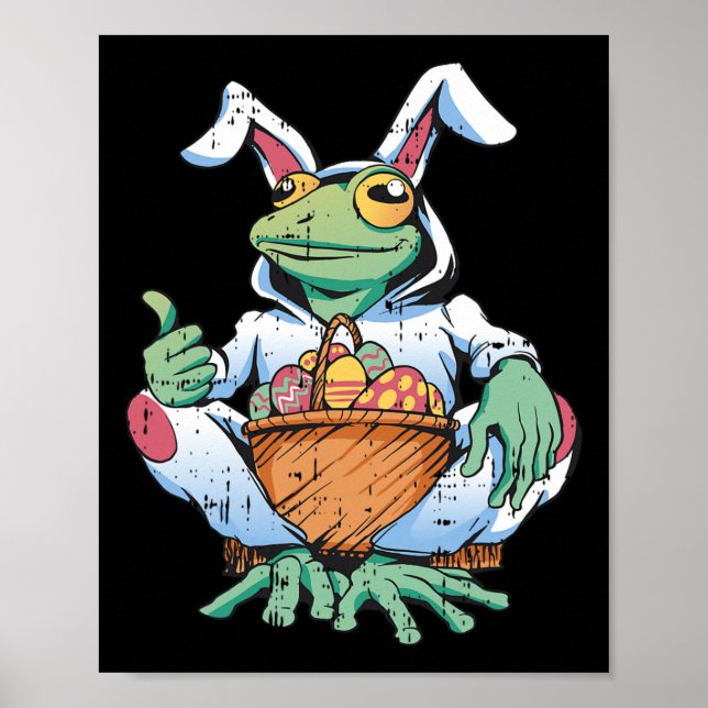 Frog Bunny Ears Easter Egg Hunting Spring Men Wome Poster (Front)