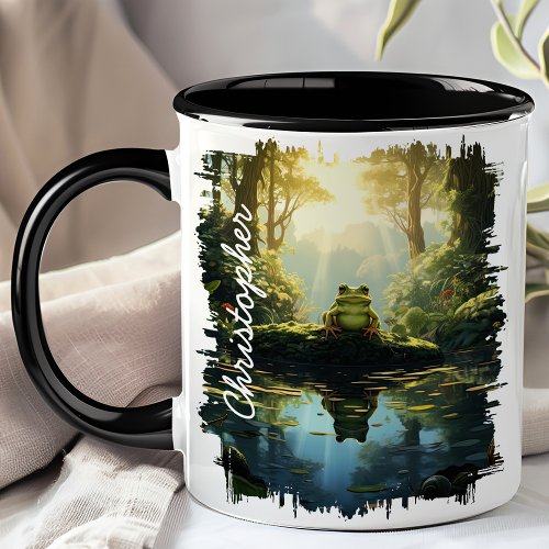 Frog By Forest Stream Reflection Mug