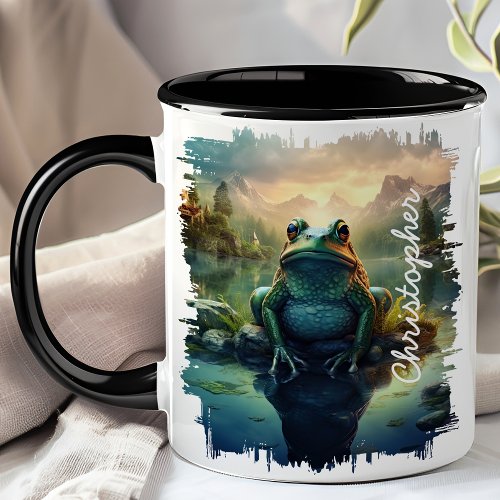 Frog By Mountain Lake Reflection Mug