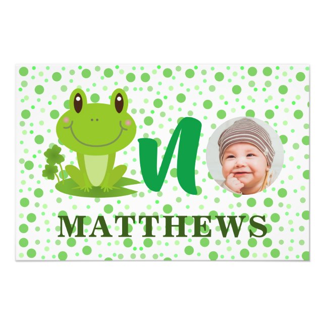 Frog Cartoon Baby Photo Green Dots Pattern Print (Front)