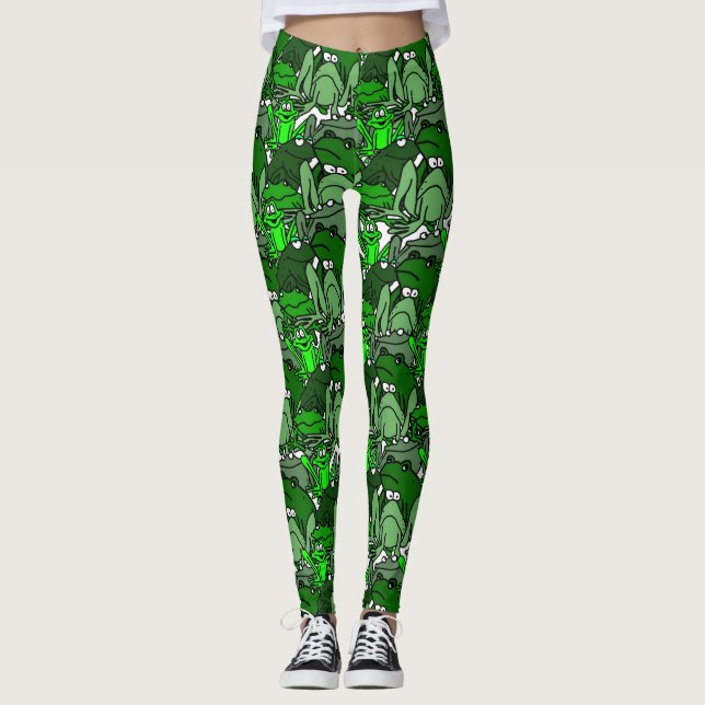 Frog Cartoon Green Ladies Leggings (Front)